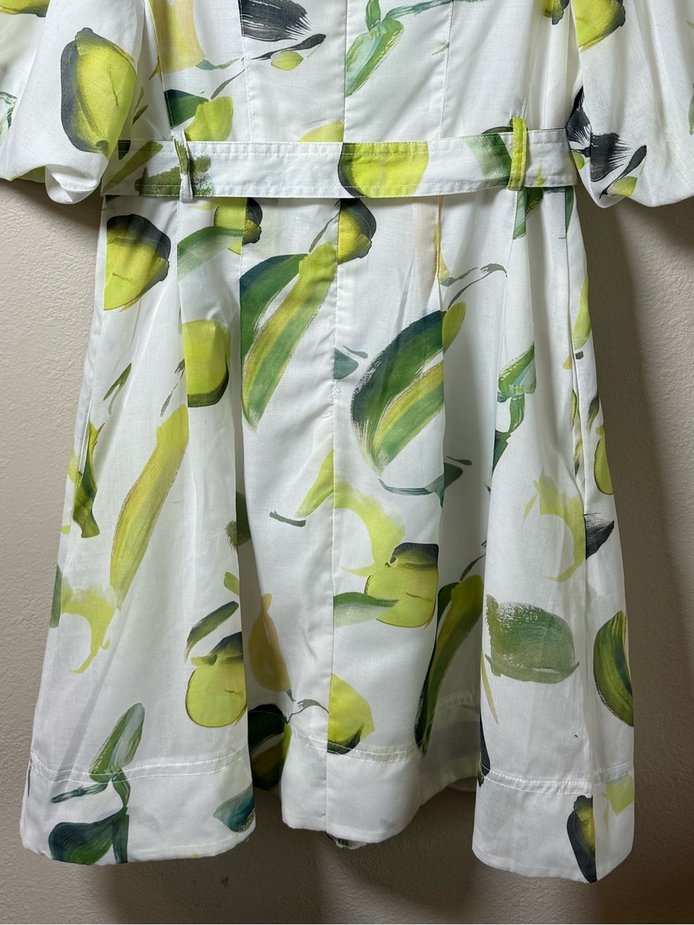 Beulah Style Alyssa Zest White Puff Sleeve Mini Dress Green & Yellow Leaf Cotton - Picture 10 of 15